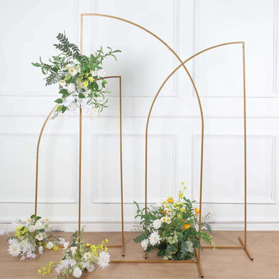 7ft Gold Metal Half Moon Floral Frame Wedding Arbor Stand, Chiara Backdrop Display Arch