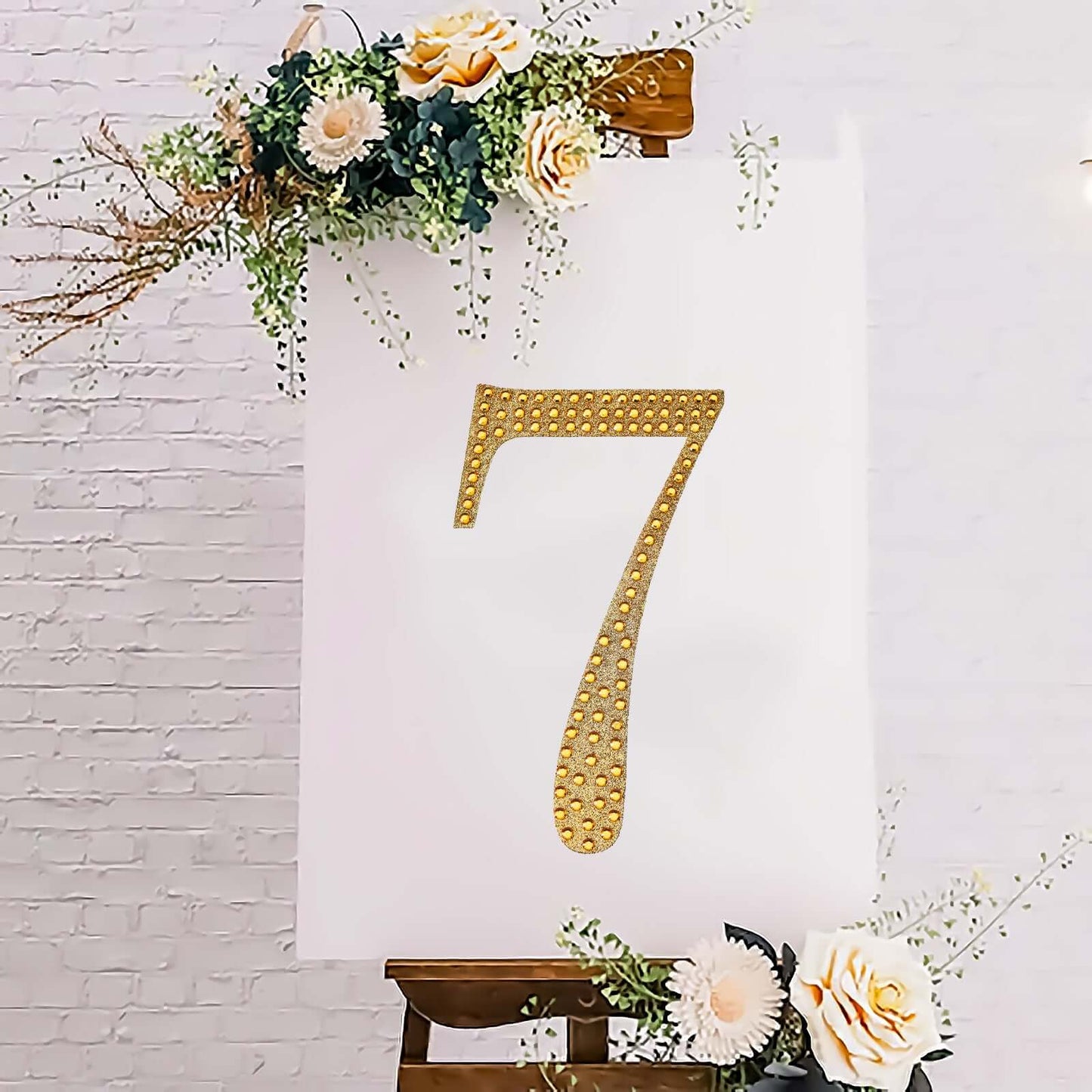 Decorative Rhinestone Number "7" Stickers, Glitter Adhesive Craft Numbers Gold DIY Sparkle Embellishments 8"