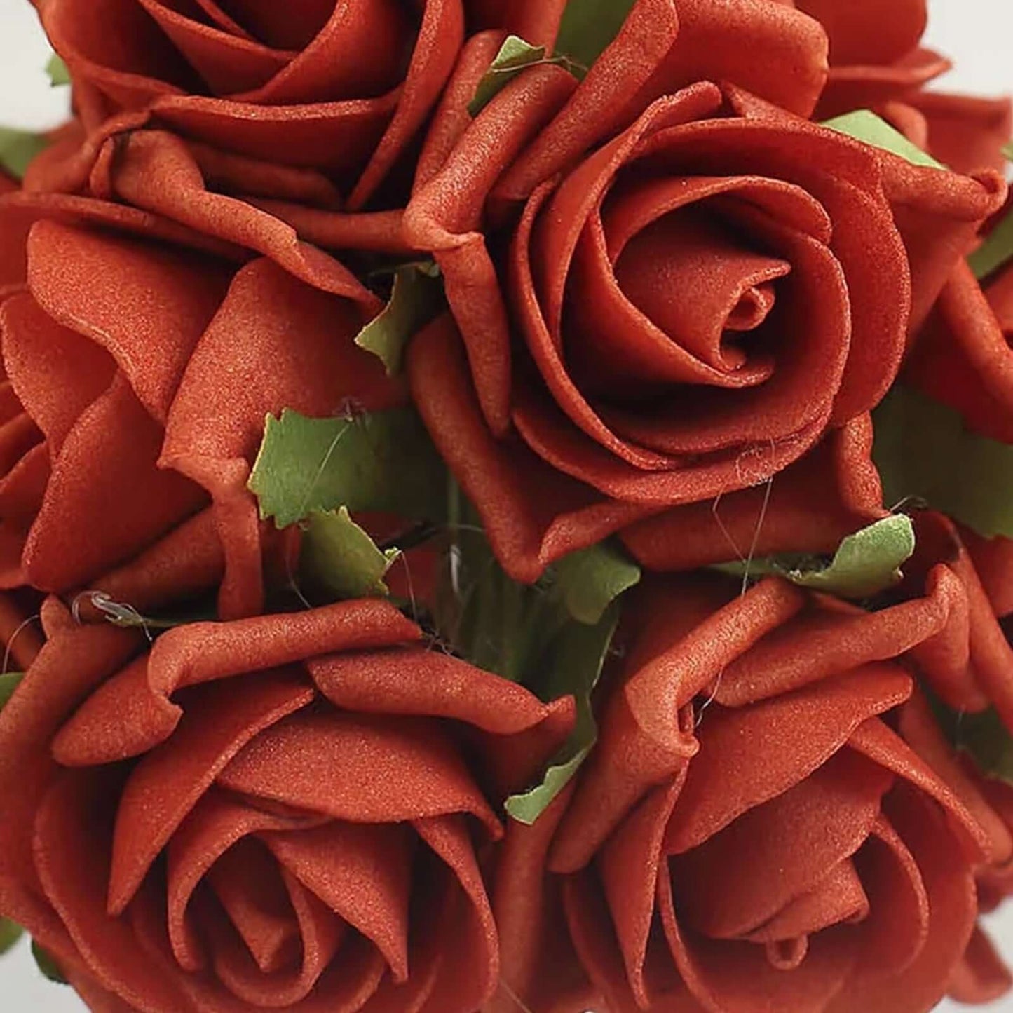 24 Roses 2" Terracotta (Rust) Artificial Foam Flowers With Stem Wire and Leaves