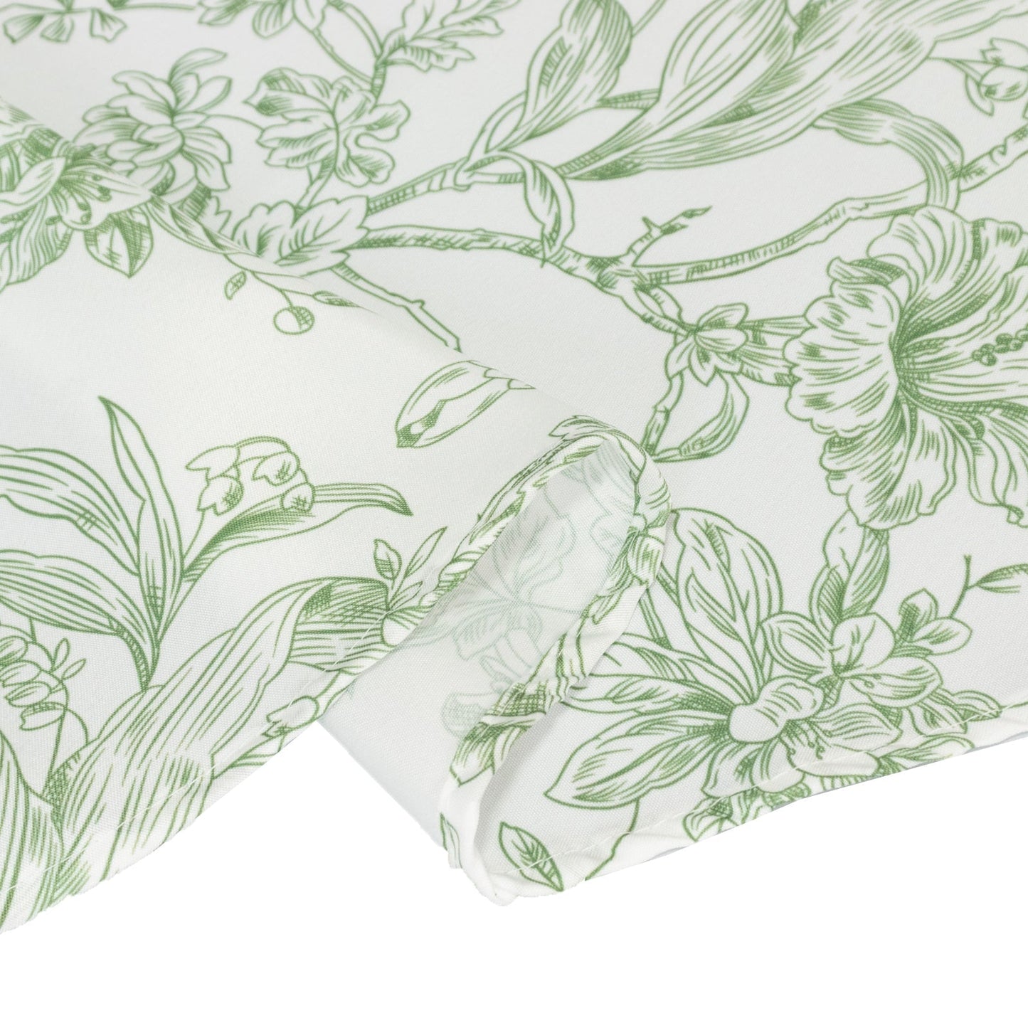 Polyester 108" Round Tablecloth White - Dusty Sage Green French Toile Pattern for Chic Weddings