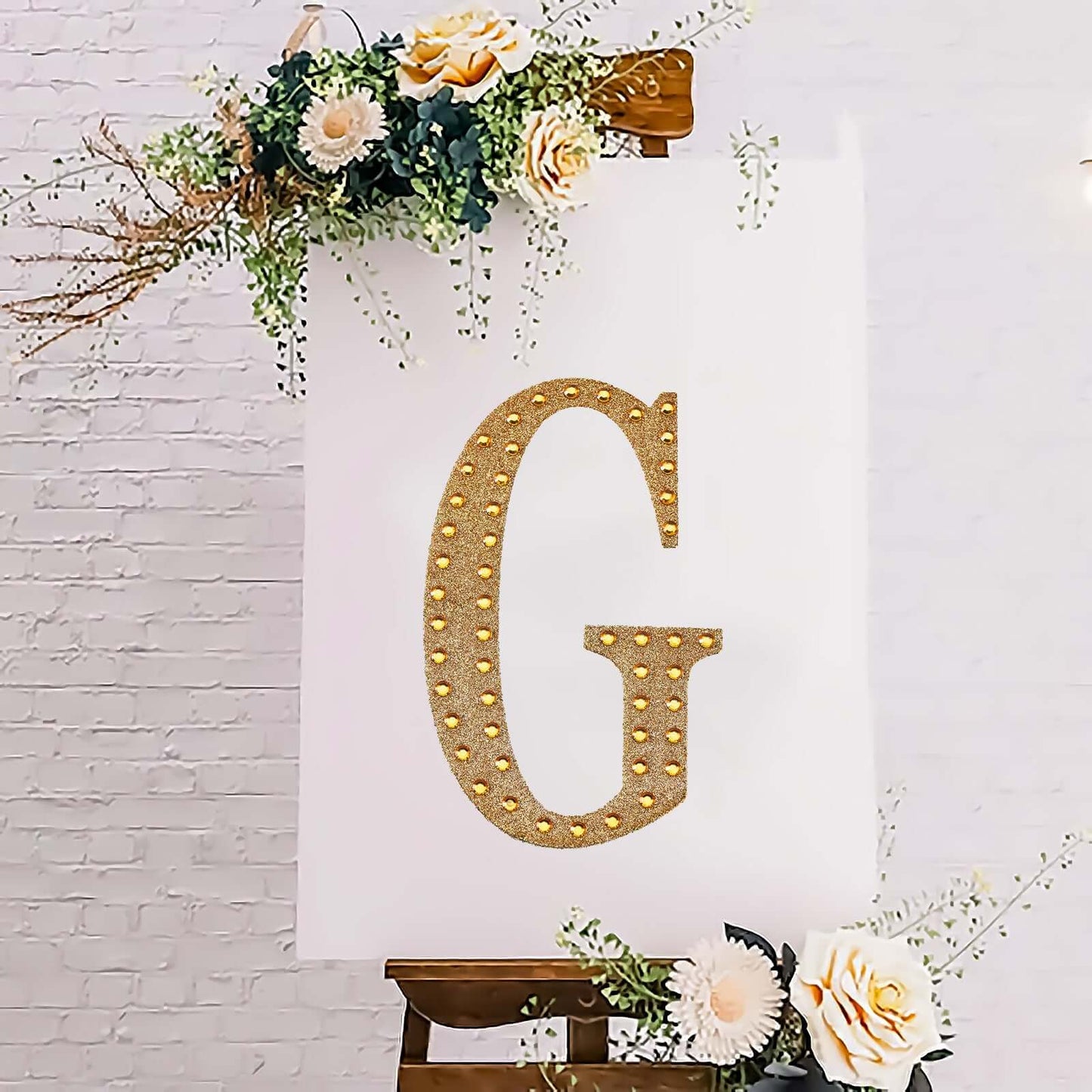 Decorative Rhinestone Alphabet "G" Letter Stickers, Glitter Adhesive Craft Letters Gold DIY Sparkle Embellishments 8"