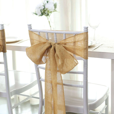 5 Pack Jute Faux Burlap 6"x108" Chair Sashes Gold - Boho Chic Linen Decor for Weddings & Gatherings