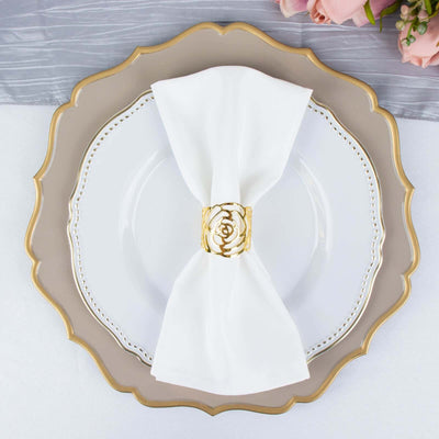 4 Pack Shiny Gold Laser Cut Rose Round Metal Napkin Rings, Decorative Flower Napkin Holders