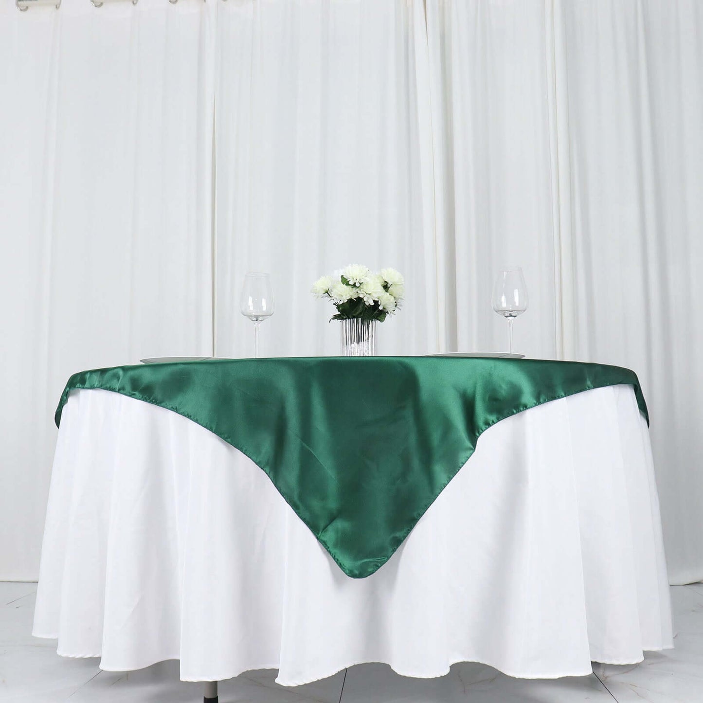 Satin 60"x60" Table Overlay Square Tablecloth Hunter Emerald Green - Smooth Silky Touch Table Cover