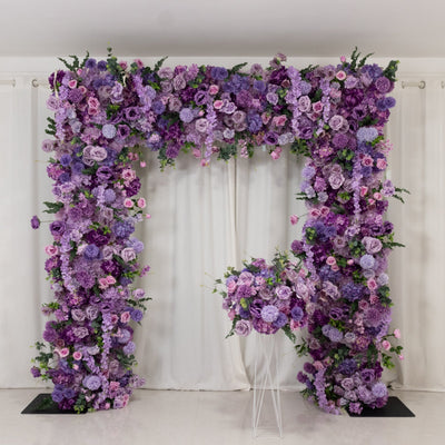 8ftx8ft Roll Up Flower Backdrop for Arch Stand, Lavender Lilac with Fabric Backing - Artificial Silk Roses, Hydrangeas & Chrysanthemums for Weddings