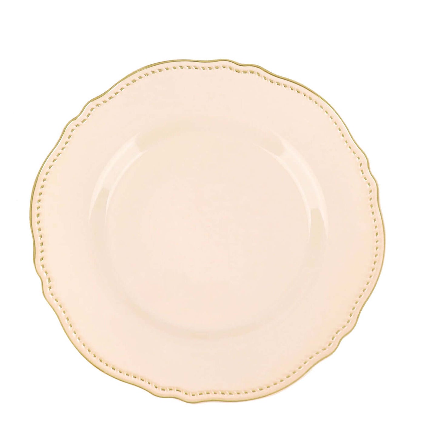 10-Pack Plastic Dinner Plates in Nude with Gold Scalloped Rim - Disposable Party Plates 9"