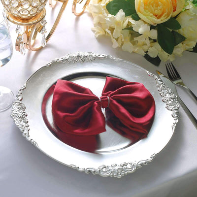 6-Pack Acrylic Round Charger Plates 13" in Silver with Embossed Baroque Rim, Antique Decorative Dinner Party Charger Tableware