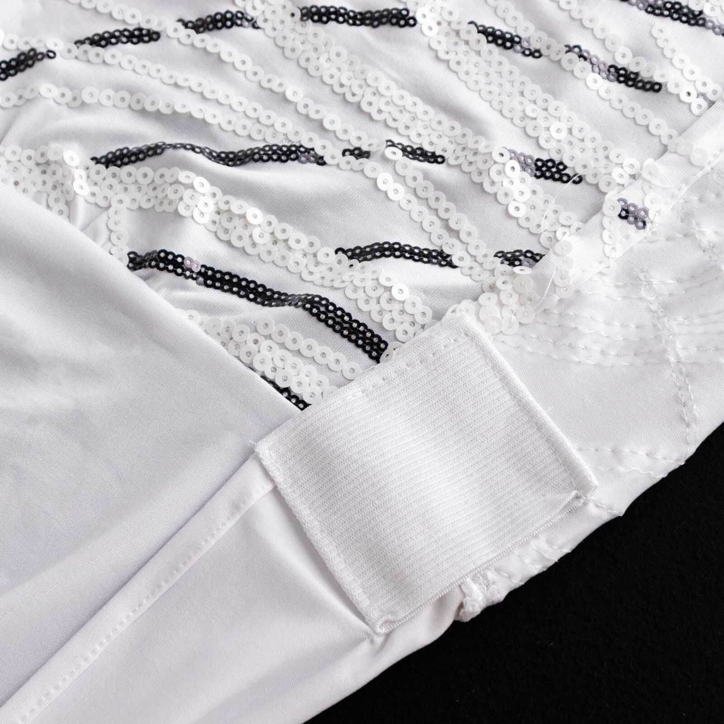 Spandex Chair Cover with Wave Embroidered Sequins for Banquet Chairs White/Black - Luxe Glittering Stretch Fitted Slipcover