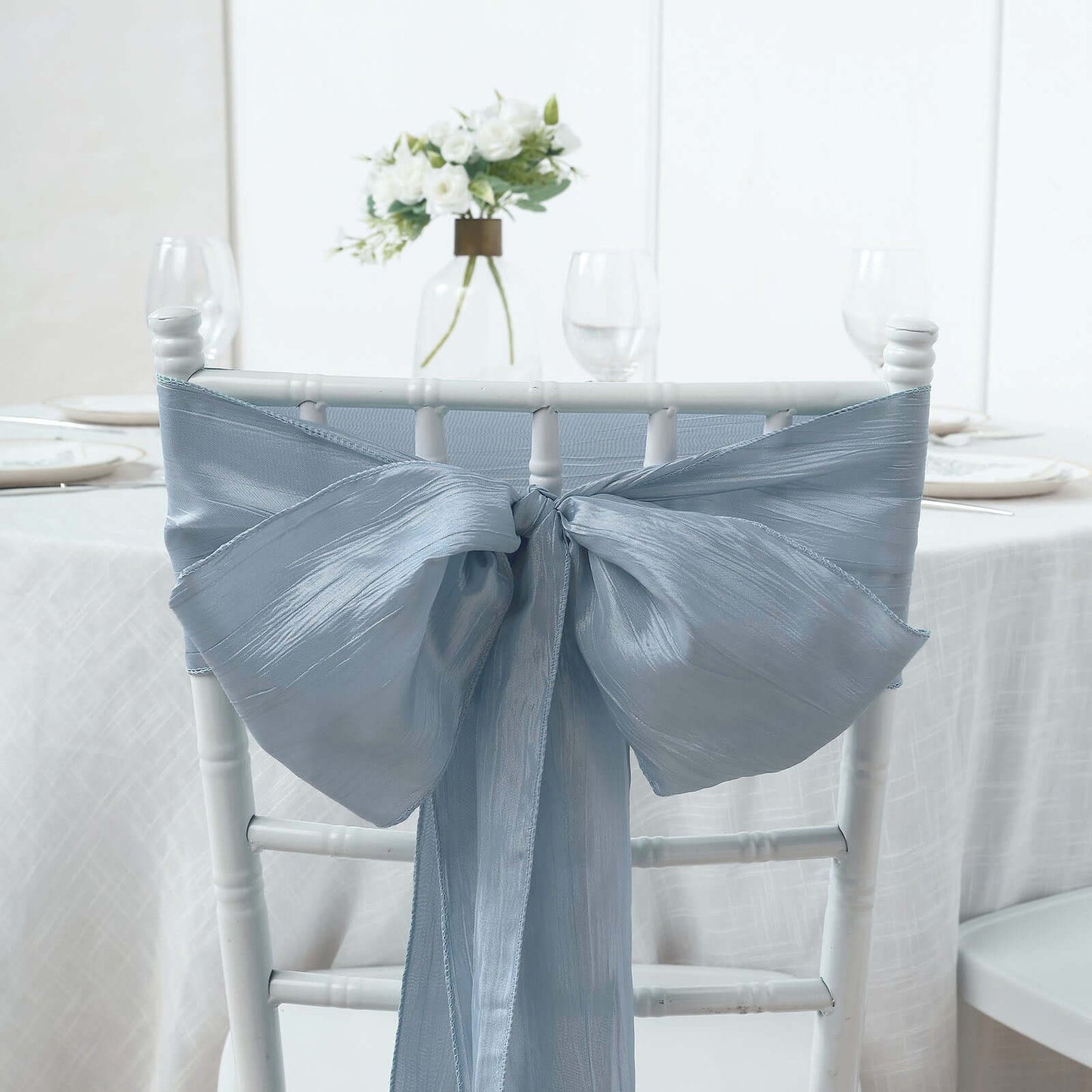 5 Pack Taffeta 6"x106" Chair Sashes Dusty Blue Accordion Crinkle Texture - Stylish Decor for Weddings & Gatherings