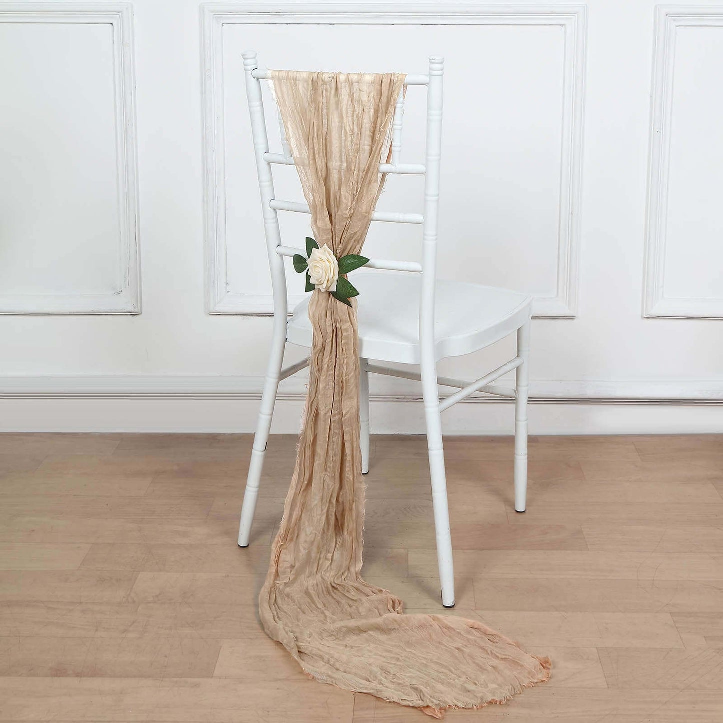 5 Pack Cheesecloth Gauze 16"x88" Chair Sashes Beige - Boho Chair Decorations