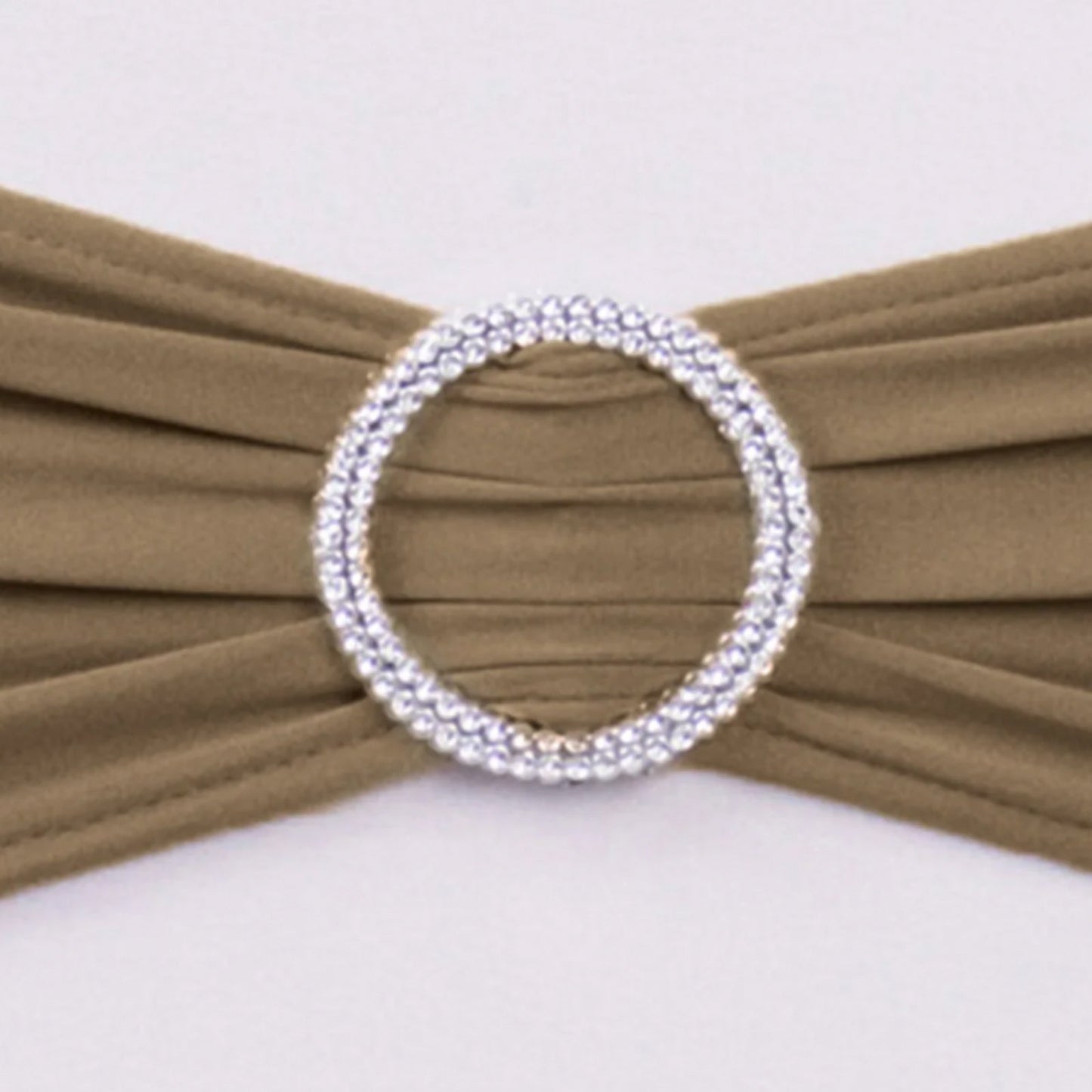 5 Pack Stretch Spandex Chair Sashes Taupe - Reusable Chair Bands with Silver Diamond Ring Slide Buckle 5"x14"