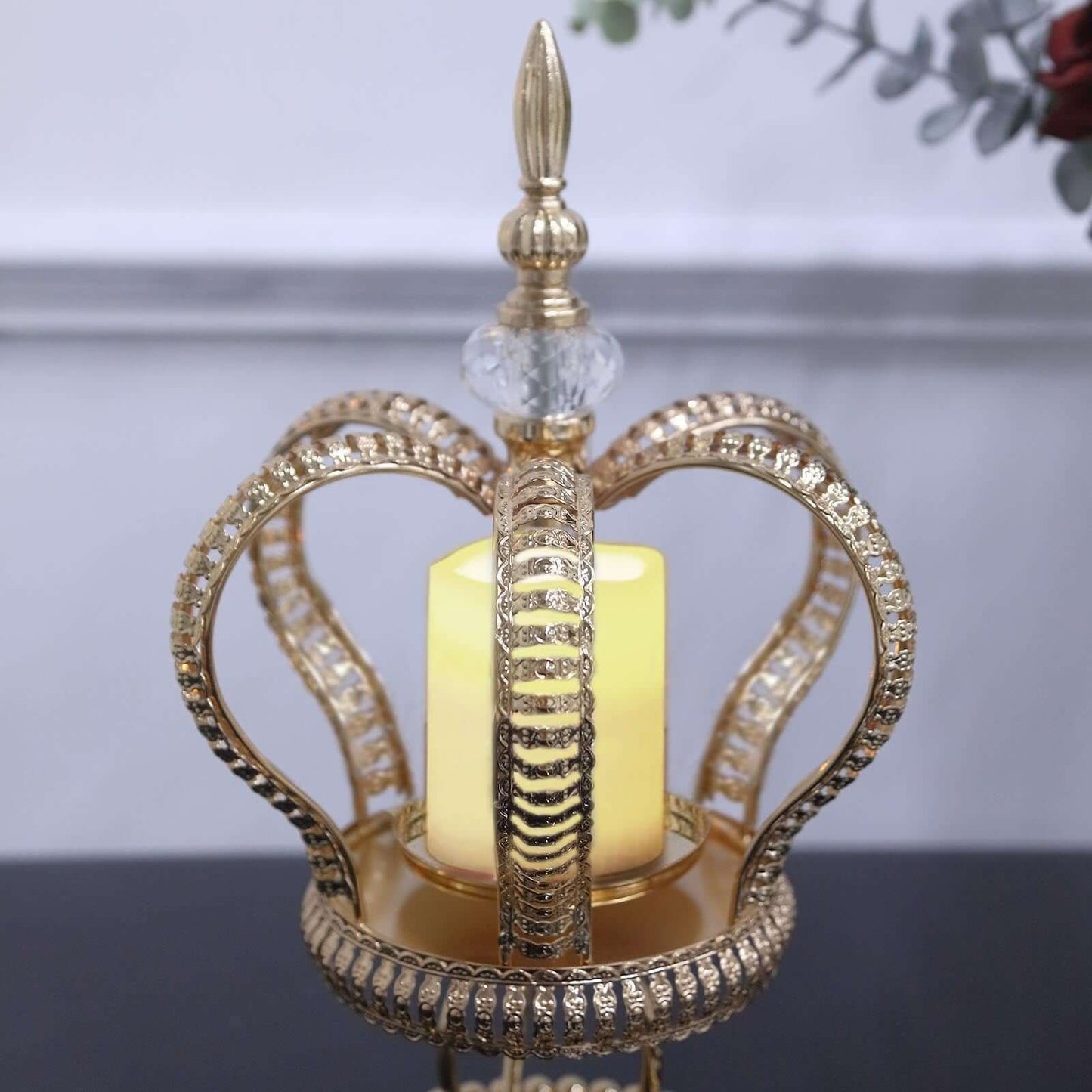 Metal Crown Spiral Pillar Candle Holder Stand Gold - Jeweled Votive Candle Centerpiece 13"