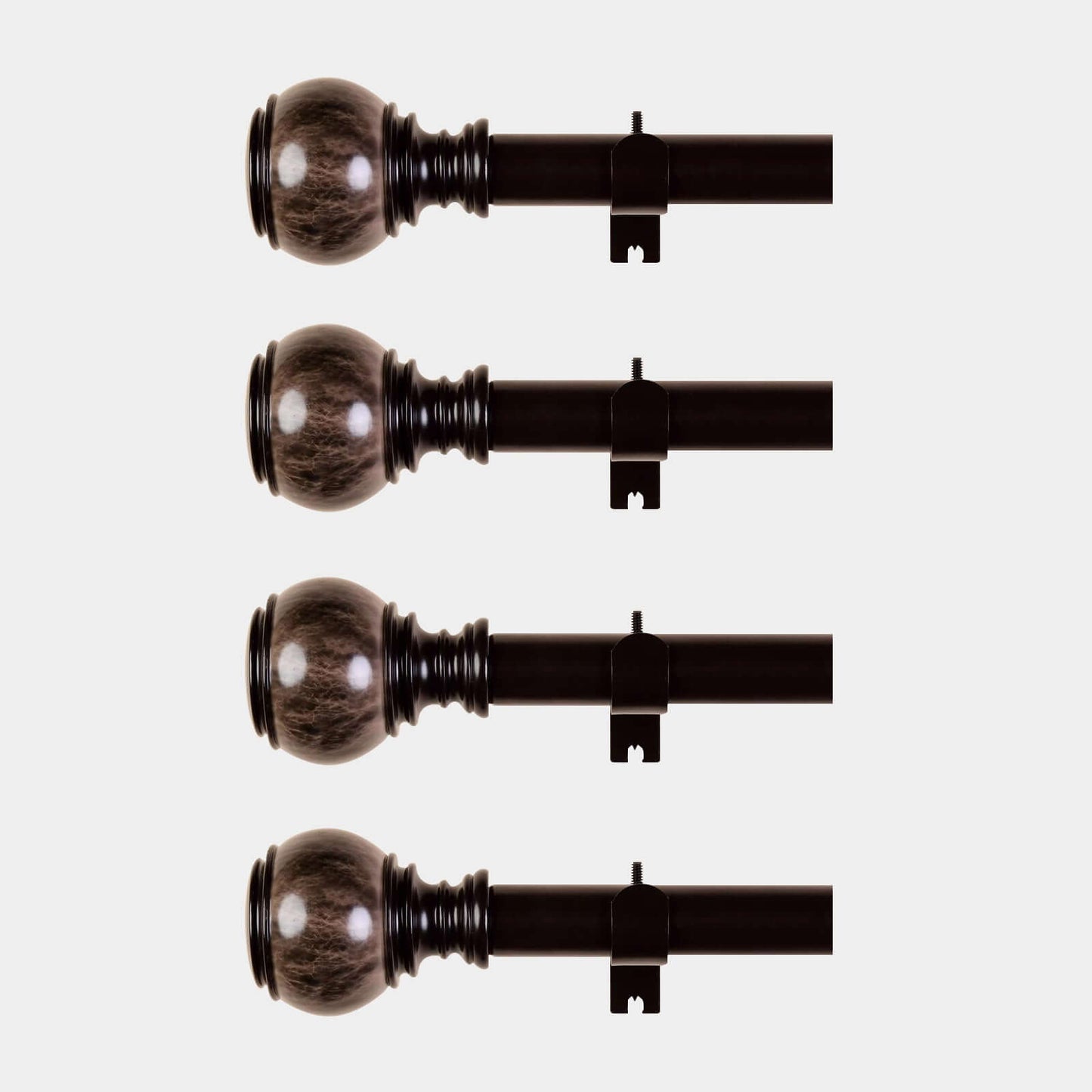 42"-126" Adjustable Curtain Rod Set, Chocolate Brown, Marble Finials
