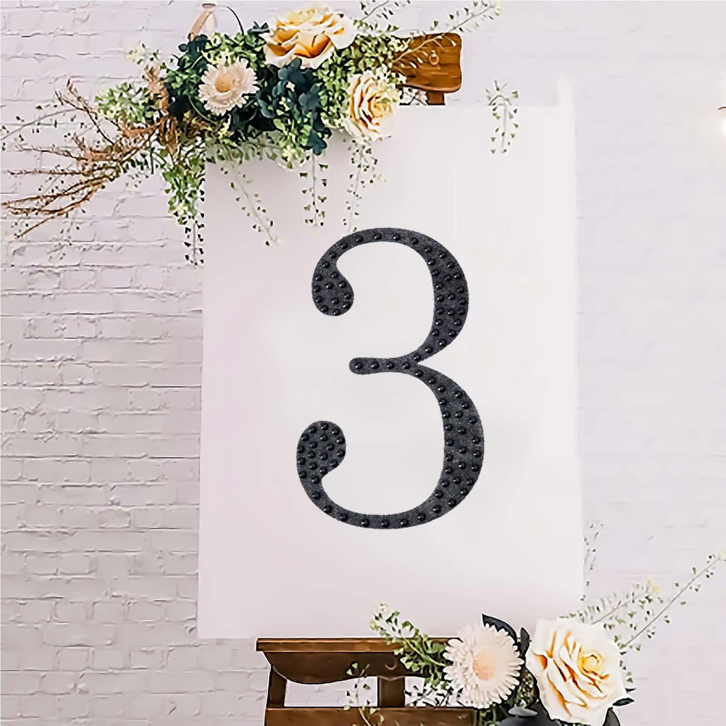 Decorative Rhinestone Number "3" Stickers, Glitter Adhesive Craft Numbers Black DIY Sparkle Embellishments 8"