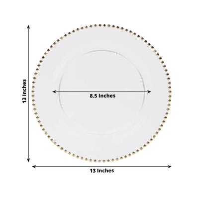 10-Pack Economy Round Plastic Charger Plates 13" in Clear with Gold Beaded Rim, Stylish Dinner Party Serving Plates