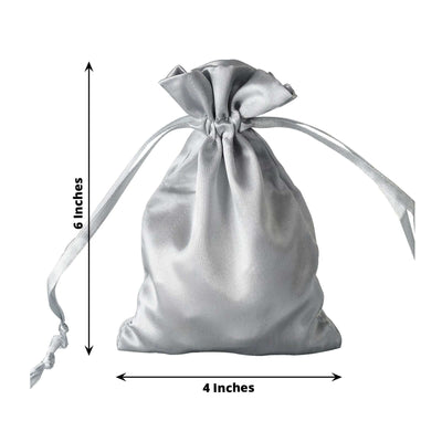 12 Pack 4"x6" Silver Satin Drawstring Wedding Party Favor Gift Bags