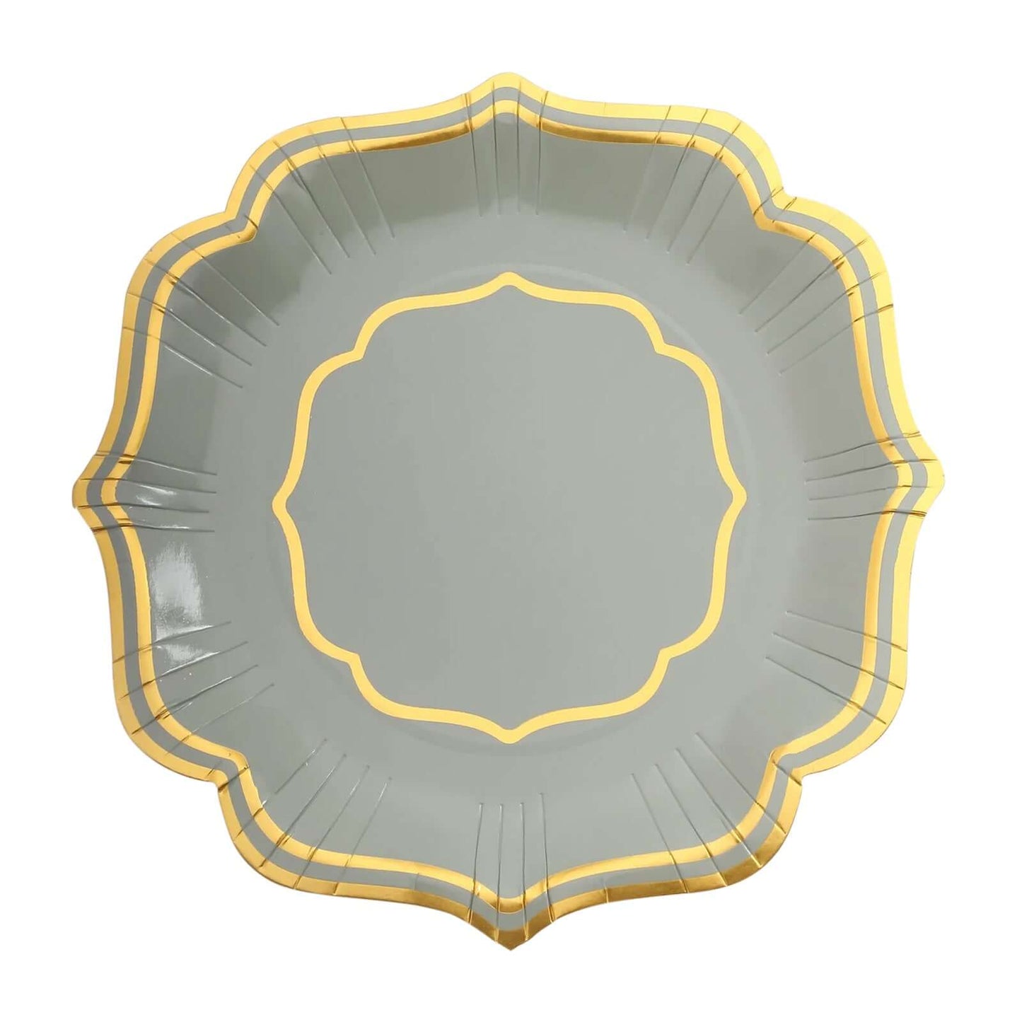 25-Pack Paper Dinner Plates in Sage Green with Gold Scallop Rim - Disposable 300GSM Party Plates 10"