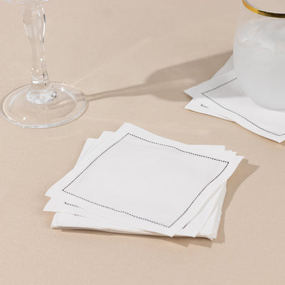 Disposable Cotton Cocktail Napkins – 50 White 4.5’’ x 4.5’’ Napkins for High-End Bars Receptions & Parties - Napkins