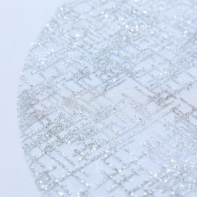 10-Pack Table Placemats Glitter Design Metallic Silver Round - Mesh Polyester Disposable Mats 13"