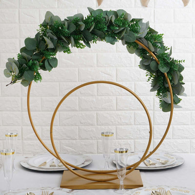 Double Hoop Flower Stand Metal Gold - Wedding Table Centerpiece for Receptions 24" & 16"