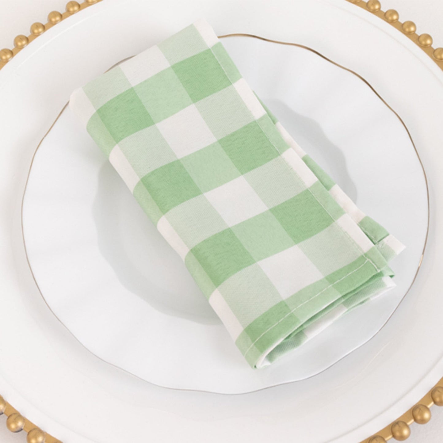 5 Pack Polyester 15"x15" Napkins Sage Green/White Buffalo Plaid Gingham Style Cloth Napkins