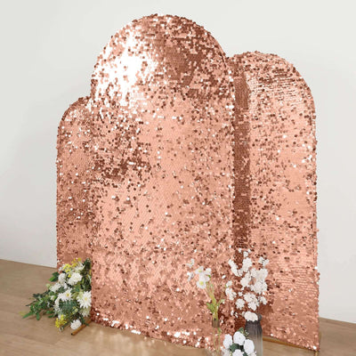 7ft Sparkly Rose Gold Double Sided Big Payette Sequin Chiara Backdrop Stand Cover For Fitted Round Top Wedding Arch