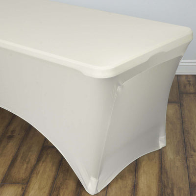 Stretch Spandex 96"x30" Rectangle Table Cover Ivory - Durable Form-Fitting Tablecloth