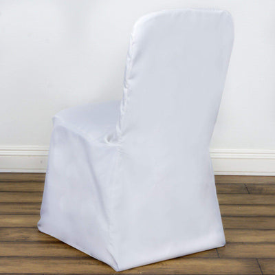 Polyester Chair Cover with Square Top for Banquet Chairs White - Durable Reusable Slip-On Cover for Weddings & Parties