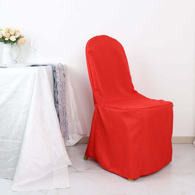 Polyester Slip On Banquet Chair Covers Red - Stain-Resistant Reusable Durable Fabric