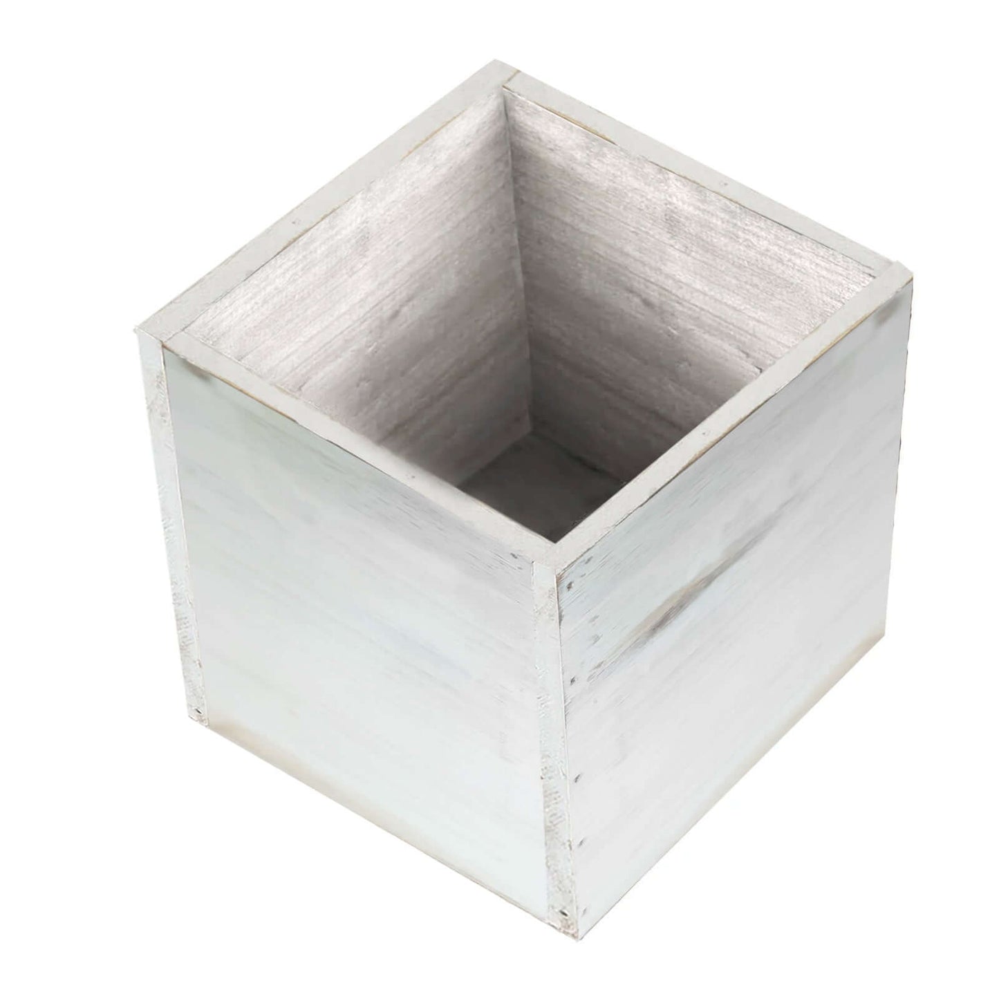 2 Pack 5" Whitewash Square Wood Planter Box Set With Removable Plastic Liners