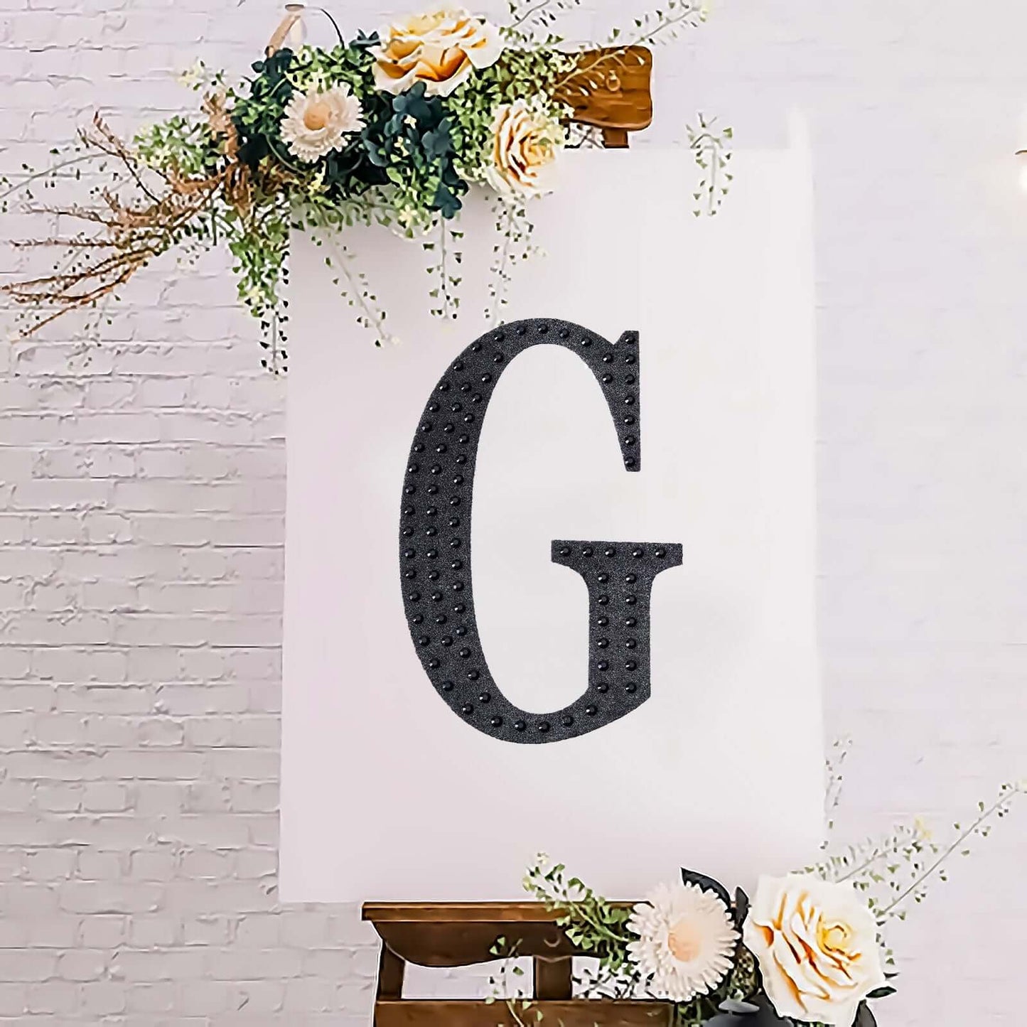 Decorative Rhinestone Alphabet "G" Letter Stickers, Glitter Adhesive Craft Letters Black DIY Sparkle Embellishments 8"