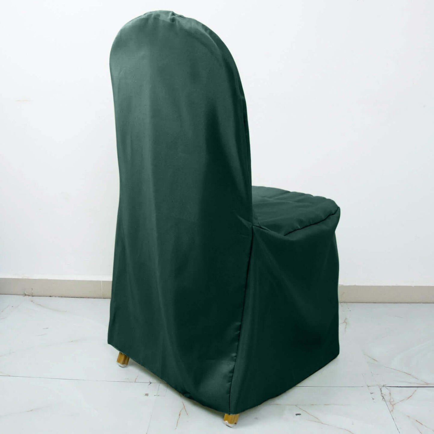 Polyester Slip On Banquet Chair Covers Hunter Emerald Green - Stain-Resistant Reusable Durable Fabric