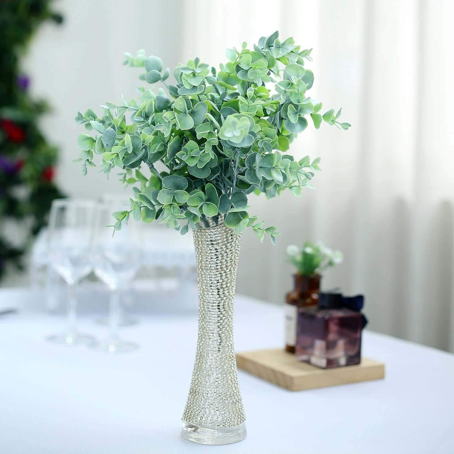 3 Bushes 14" Artificial Eucalyptus Branches, Greenery Bouquet Plants