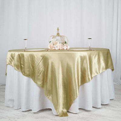 Satin 90"x90" Table Overlay Square Tablecloth Champagne - Smooth Finish Table Topper