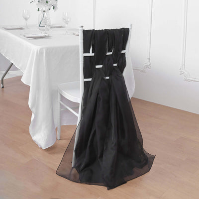 5 Pack Chiffon Chair Sashes Black - Soft & Lightweight Designer Chair Bows for Stylish DIY Chair Accents 22"x78"