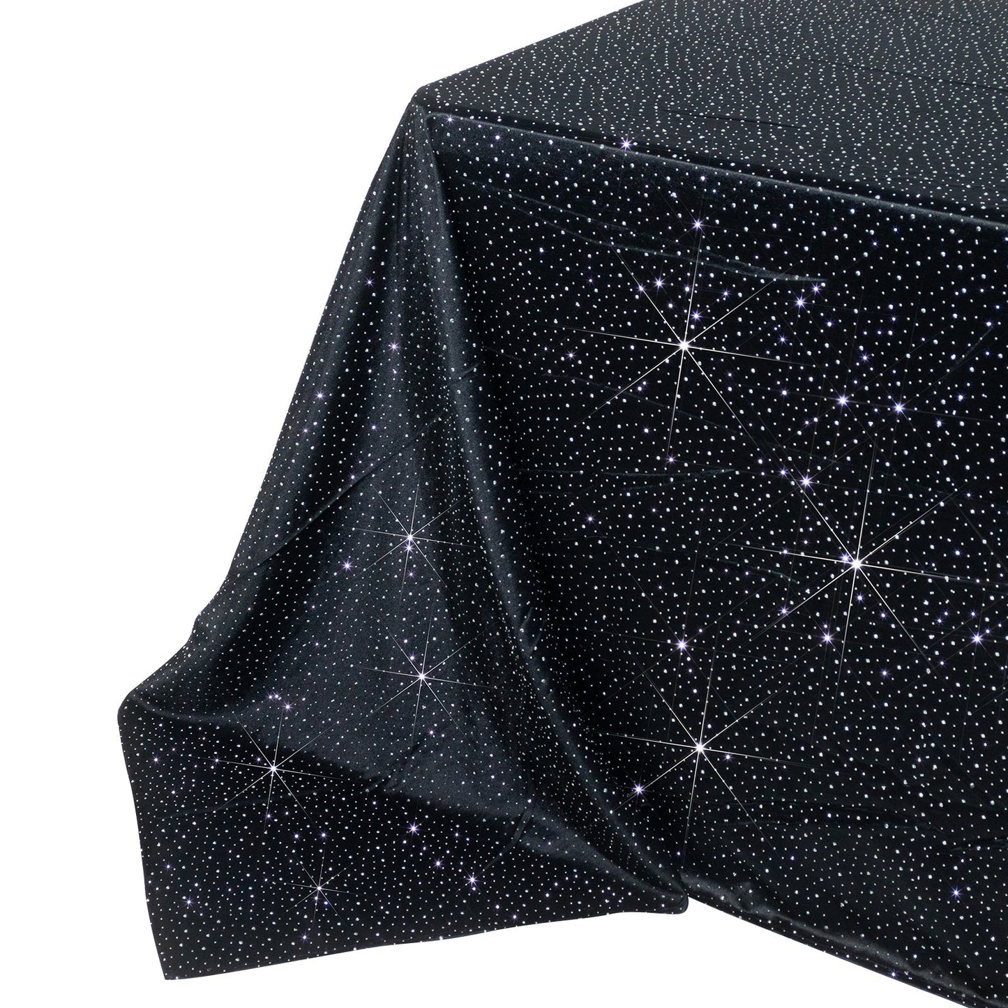 Scuba Rectangular Tablecloth 90"×156" Black with Rhinestone Accents – Seamless, Wrinkle-Free, Stain-Resistant Event Linen
