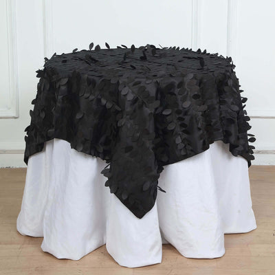 Taffeta 54"x54" Table Overlay Square Tablecloth Black 3D Leaf Petal Table Cover