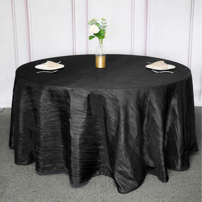 Taffeta 120" Round Tablecloth Black - Seamless Accordion Crinkle Design for Stylish Occasions