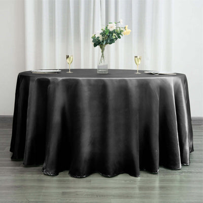 Satin 120" Round Tablecloth Black - Stylish Seamless Table Cover for Weddings & Events