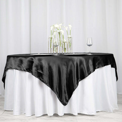Satin 72"x72" Table Overlay Square Tablecloth Black - Smooth Finish for Luxurious Events