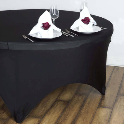 Stretch Spandex 5ft Round Tablecloth Black - Durable Form-Fitting Table Cover