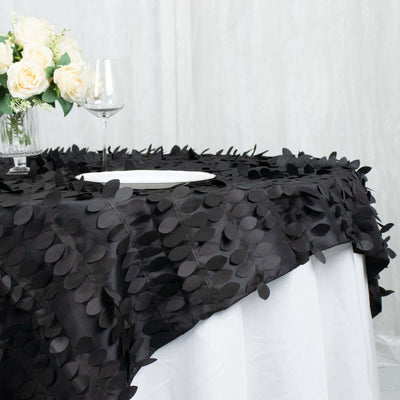Taffeta 72"x72" Table Overlay Square Tablecloth Black - 3D Leaf Petal Table Cover