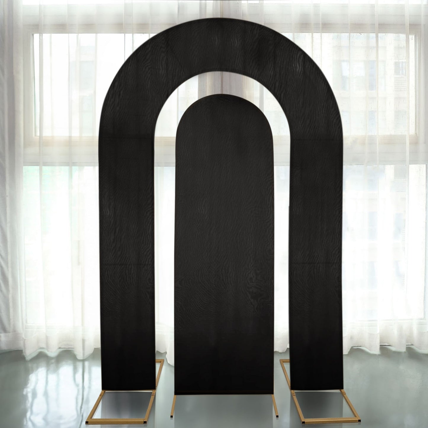 Set of 2 Black Spandex Fitted Wedding Arch Covers for Round Top and Double Arch Chiara Backdrop Stands - 6ft,8ft