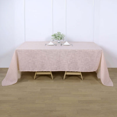 Faux Linen 90"x132" Rectangular Tablecloth Blush Seamless with Slubby Textured - Wrinkle Resistant & Seamless Table Cover