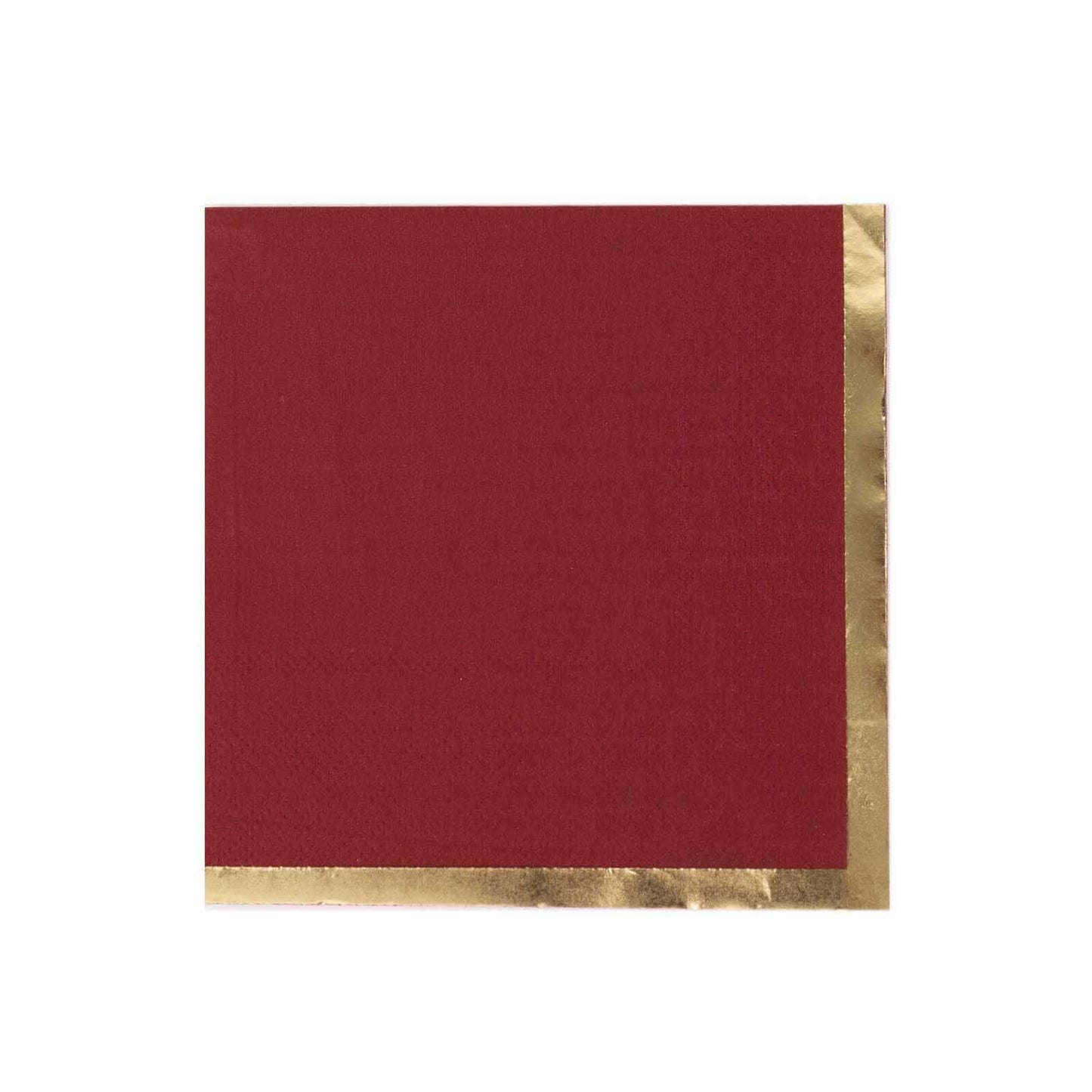 50-Pack Paper Beverage Napkins Burgundy with Gold Foil Edge - 2 Ply Disposable Soft 18GSM Cocktail Napkins 5"x5"
