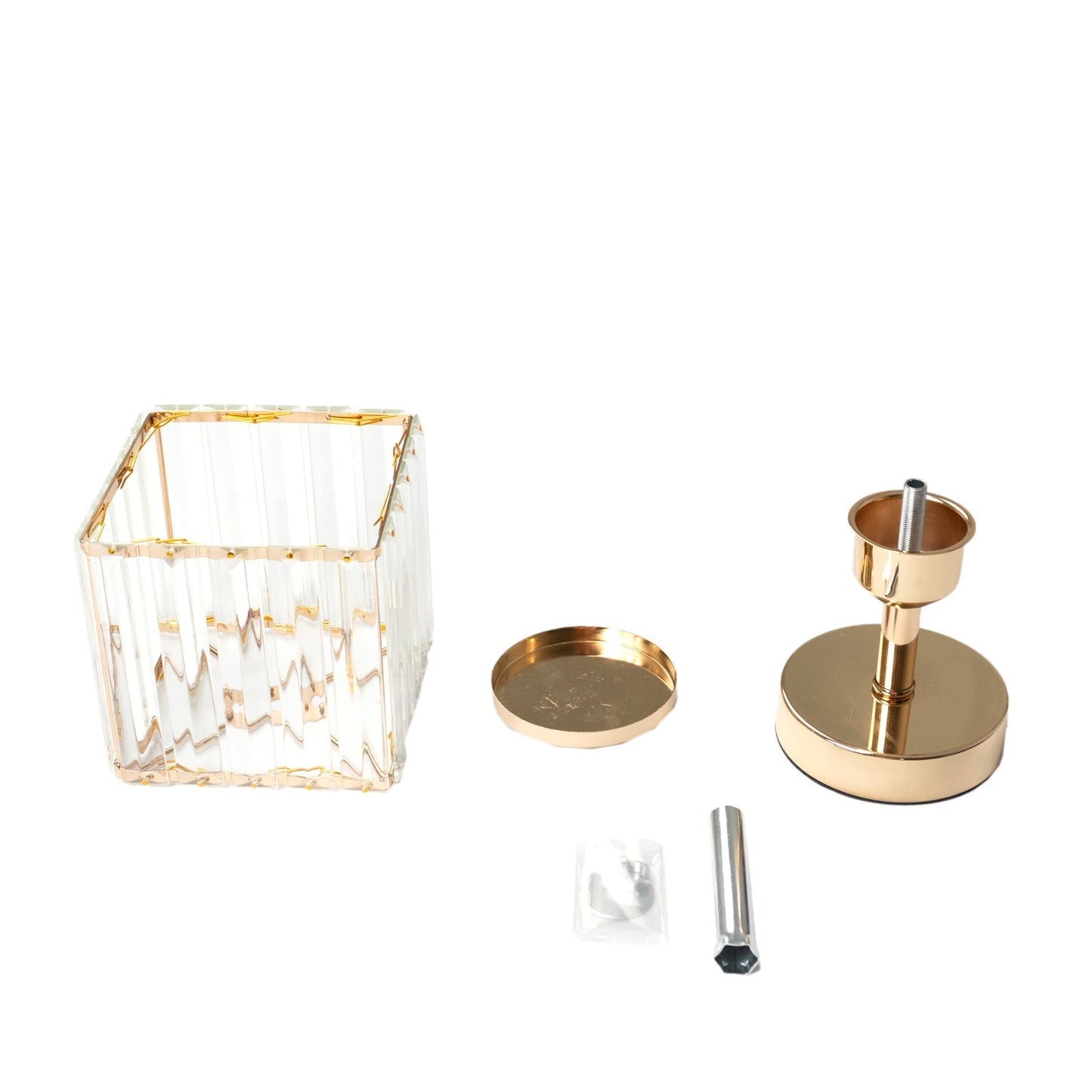 2 Pack 9" Crystal Pendant Hurricane Candle Holders in Gold, Elegant Square Design for Pillar Candles, Decorative Table Centerpieces