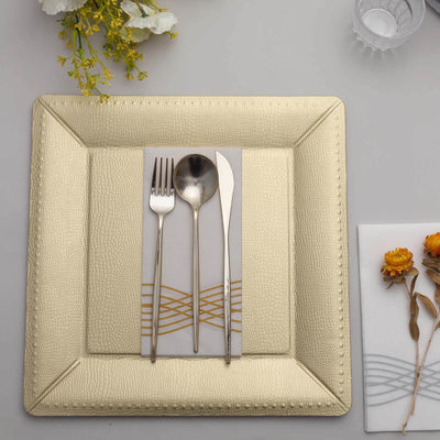 10-Pack Disposable Square Charger Plates in Champagne with Leather Like Texture - 1100GSM Durable Paper Chargers 13"