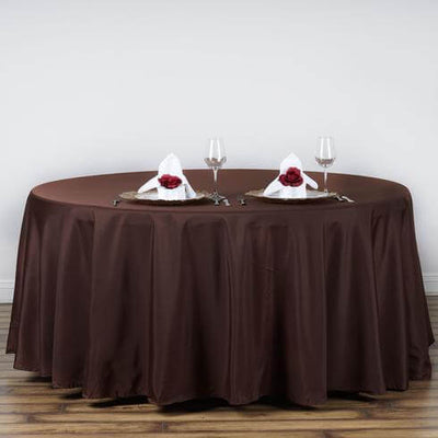 Polyester 120" Round Tablecloth Chocolate - Seamless Wrinkle-Resistant Table Cover
