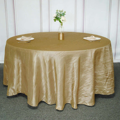 Taffeta 120" Round Tablecloth Gold - Seamless Accordion Crinkle Design for Stylish Occasions