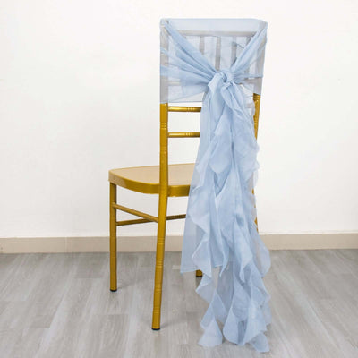 Chiffon Chair Sash with Curly Design Dusty Blue - Stylish Chair Decorations